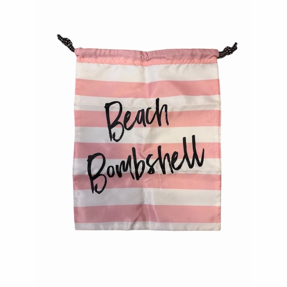 Victoria’s Secret Beach Bombshell Drawstring Pouch Beach Bag Pink White